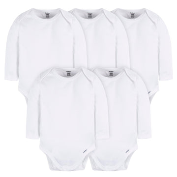 Gerber Unisex Baby Long Sleeve Solid Onesies Multi-Pack Interlock 180 Gsm, White