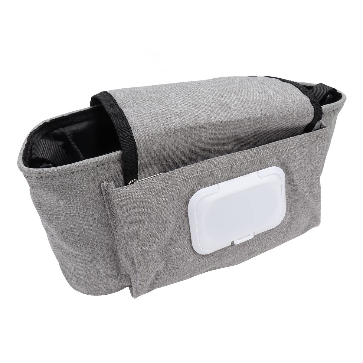 Stroller Cup Holder Storage Bag, Space Saving Easy Cleaning Baby Stroller Organizer Compact Large Capacity for Outdoor (Grey)