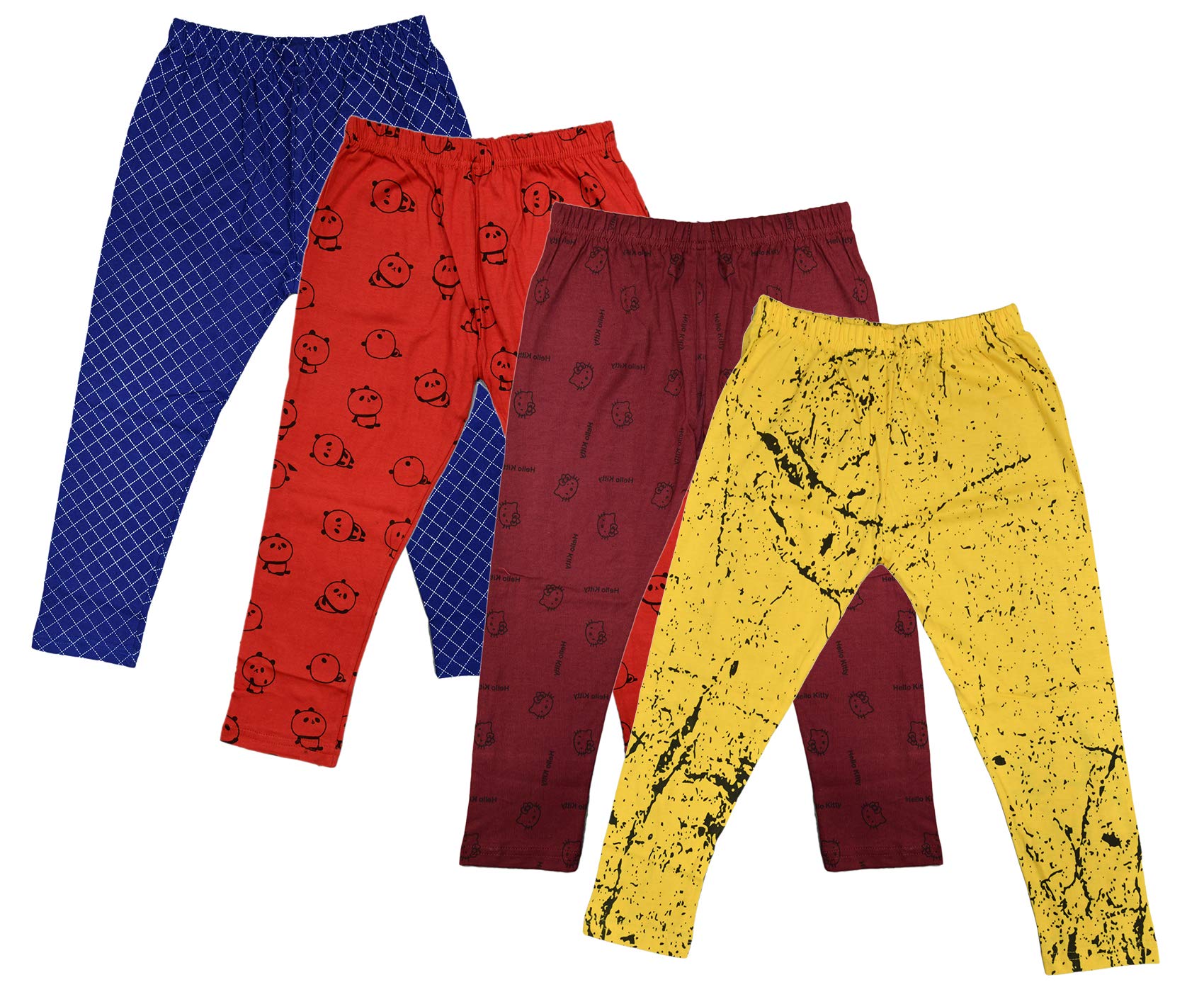IndiWeaves Girls Pure Cotton Stylish Printed Capris 3/4th Pants (Pack of 4) Blue,Red,Maroon1,Yellow1