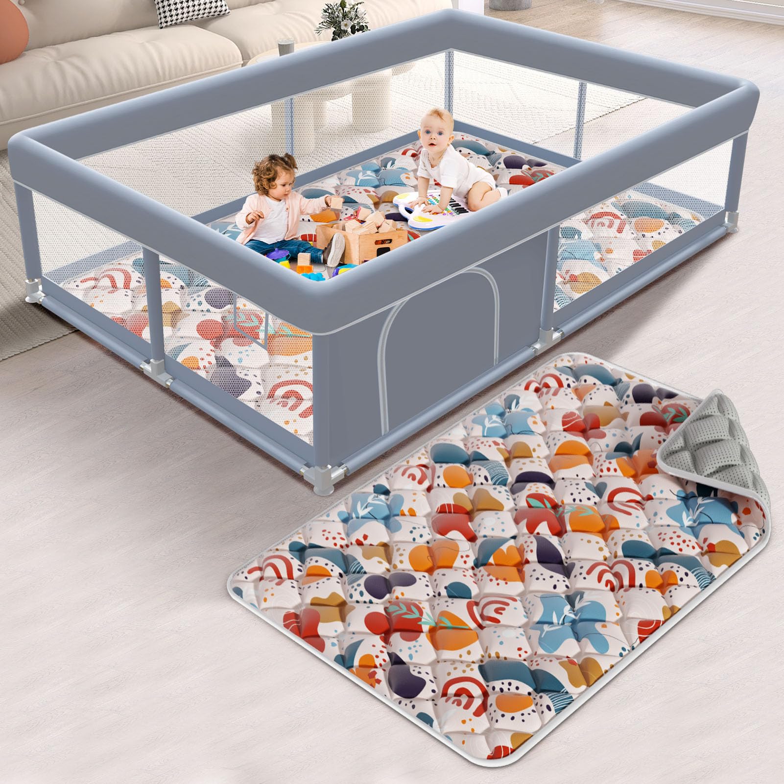 Xvishx 65 X 50 Inch Baby Playpen With Mat, Playpen For Babies And Toddlers, Baby Play Pen Playard For Indoor & Outdoor Active Ce