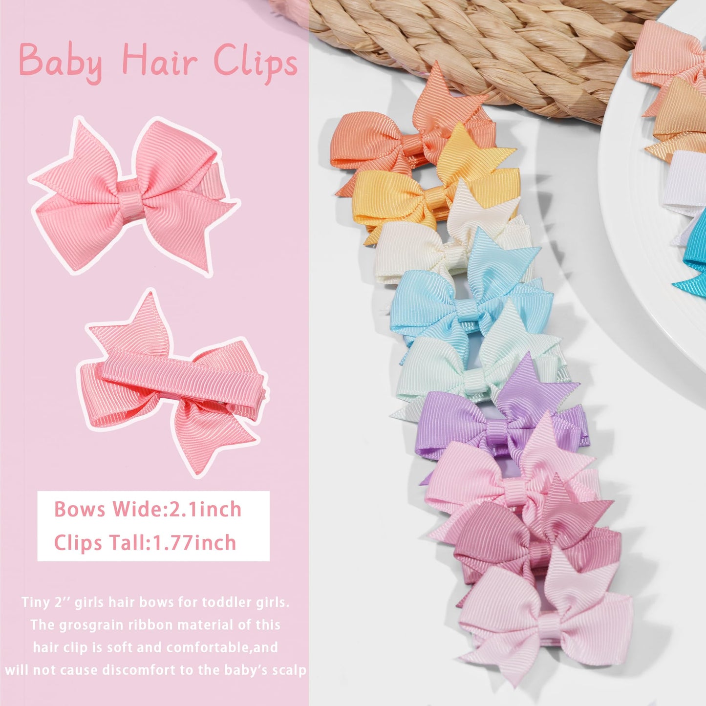 Cllot Hair Clips, 20Pcs Tiny 2' Baby Hair Bows Fully Covered Barrettes Clips For Baby Girls Infants Toddlers Child Kids And Lit
