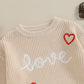 Baby Girl Cute Long Sleeve Crew Neck Love Embroidery Sweater Toddler Valentine Day Outfits (Khaki Love, 18-24 Months)