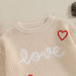 Baby Girl Cute Long Sleeve Crew Neck Love Embroidery Sweater Toddler Valentine Day Outfits (Khaki Love, 9-12 Months)