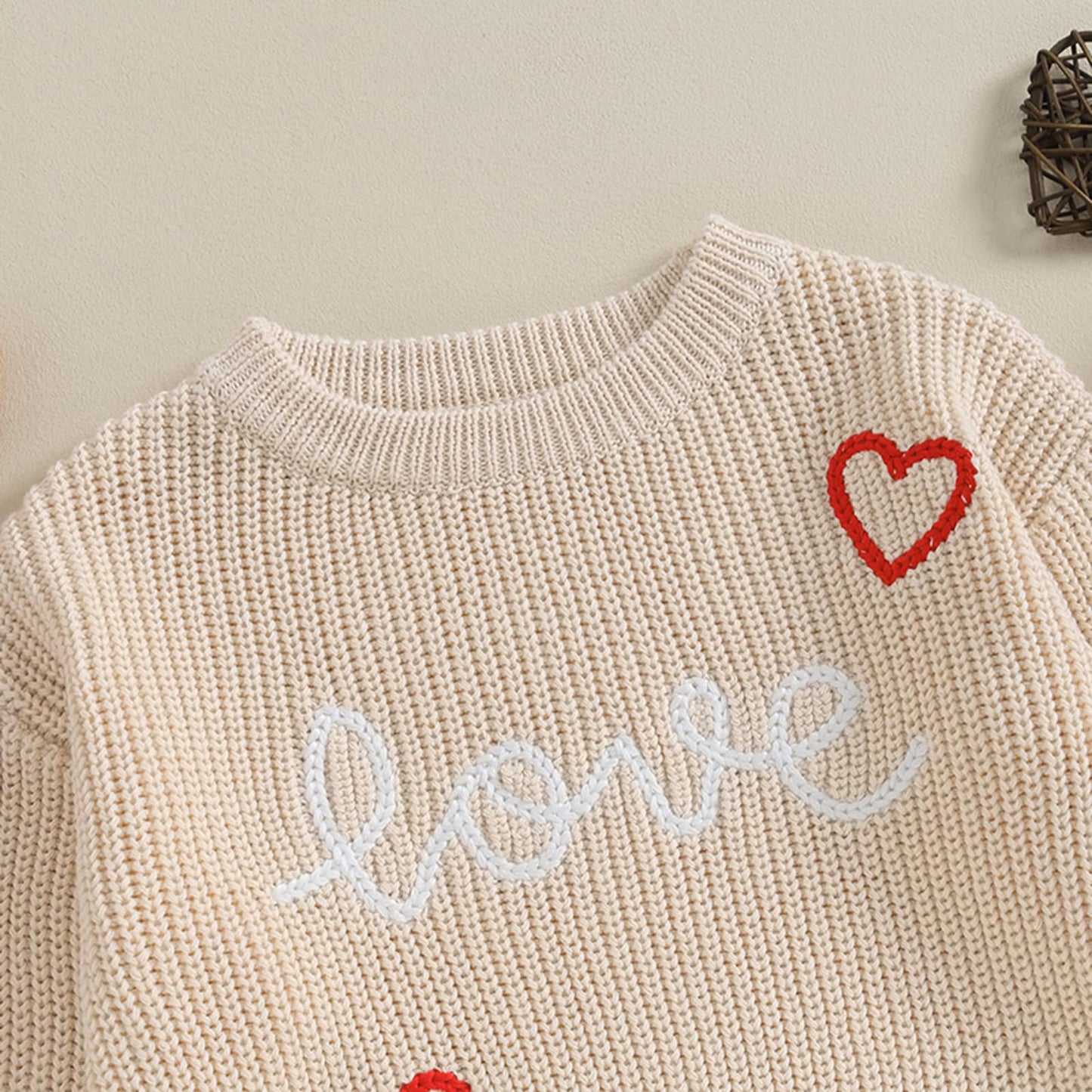Baby Girl Cute Long Sleeve Crew Neck Love Embroidery Sweater Toddler Valentine Day Outfits (Khaki Love, 3-6 Months)