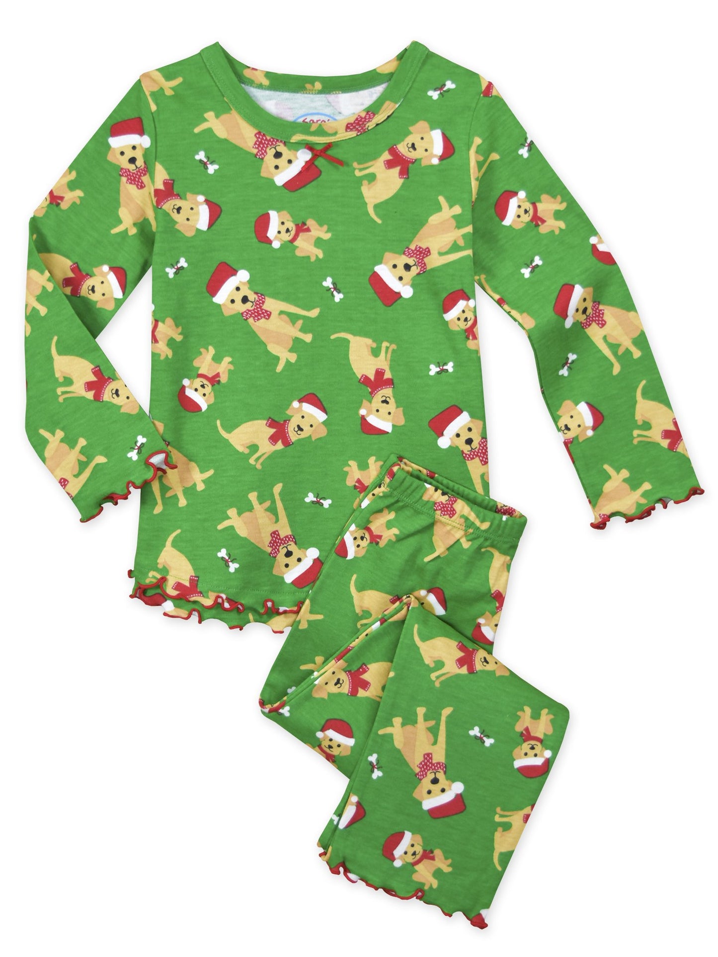Saras Prints Baby Girls Cozy Ruffled Relaxed Fit Pajama Set, Yellow LabsYLS, 24M