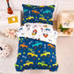 Perfemet Navy Blue Car Print Toddler Comforter Set, 4 Pieces Toddler Beeding Sets For Boys, Soft Reversible Kids Bed Set, Fluffy