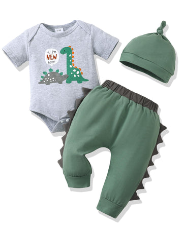 Renotemy Baby Boy Summer Clothes Short Sleeve New To The Crew Toddler Boy Clothes Outfits Dinosaur Boy Outfits 12-18 Months