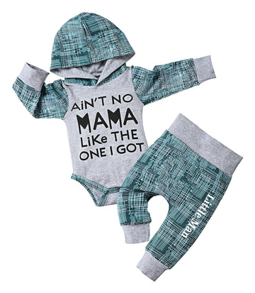 Fommy Baby Boy Clothes 3-6 Months Aint No Mama Like The One I Got Boy Clothes+Little Man Stripe Long Pants 2Pcs Infant Boy Outfi
