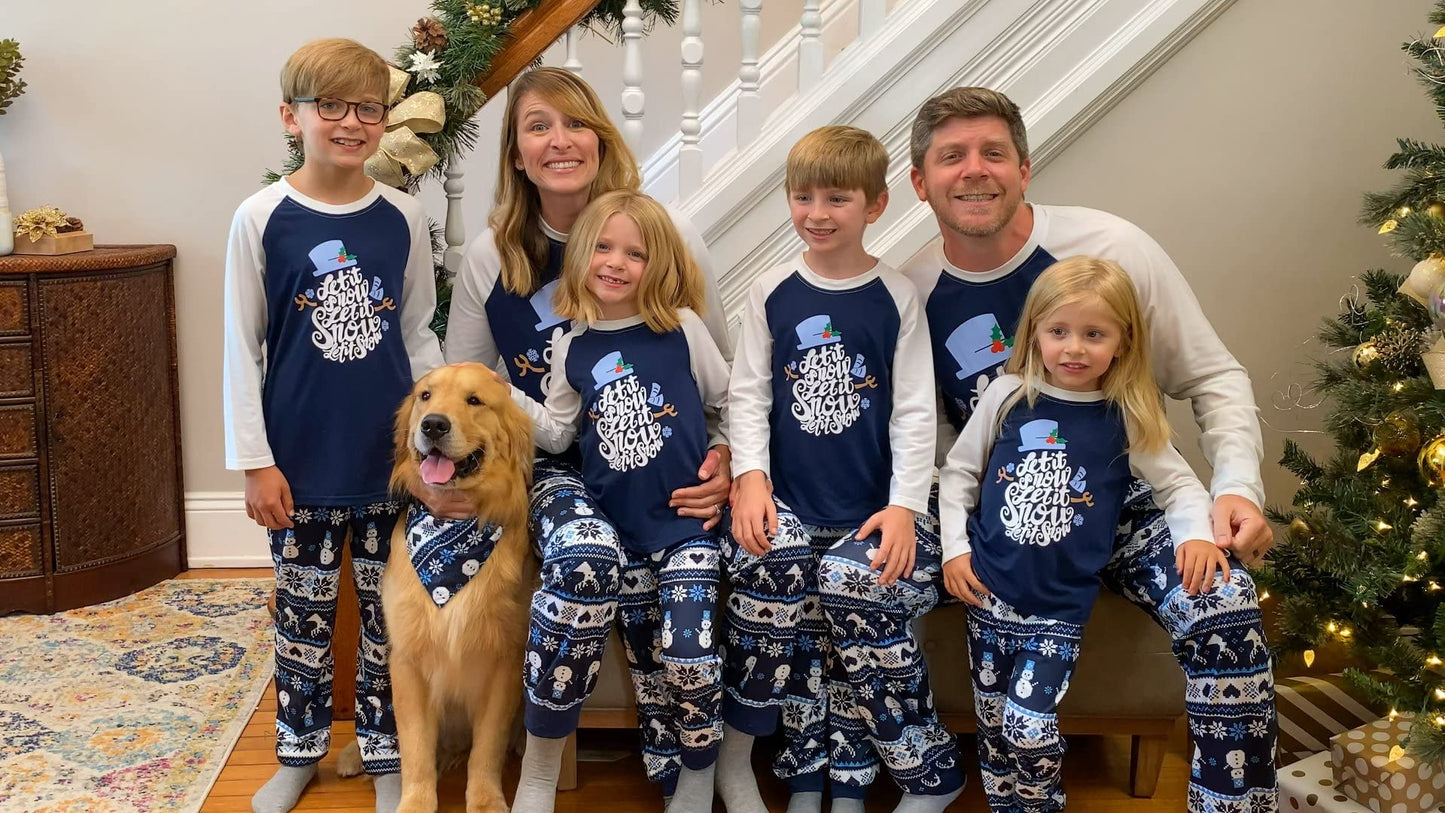 Iffei Family Christmas Pajamas Matching Sets Let It Snow Printed Shirt And Pants Jammies With Pockets 4-5 Years