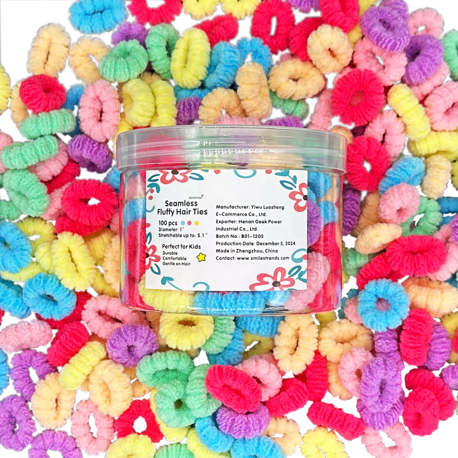 Seamless Fluffy Hair Ties For Kids,100 Psc Baby Hair Ties,Seamless Cotton Toddler Hair Ties,Soft Hair Ties For Little Girls And