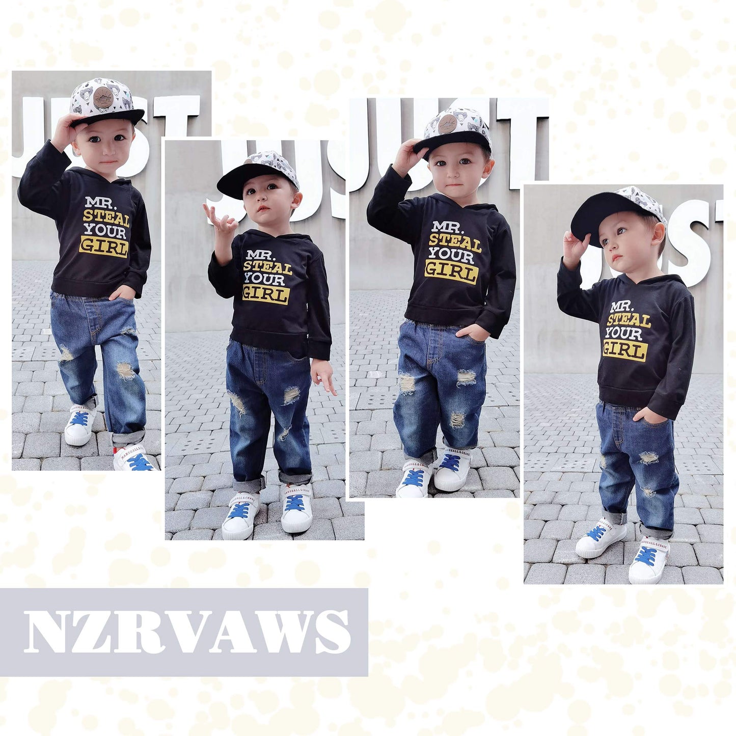 Nzrvaws 18 Months Boy Clothes Toddler Boy Clothes 24 Months Long Sleeve Sweater Hoodie Top + Ripped Jeans Long Pants Clothes Set