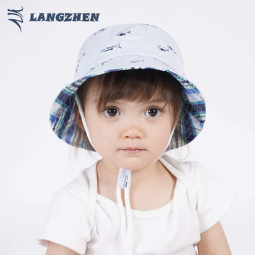 Langzhen Sun Protection Hat For Kids Toddler Boys Girls Wide Brim Summer Outdoor Hat Cotton Baby Bucket Hat With Chin Strap (Lig