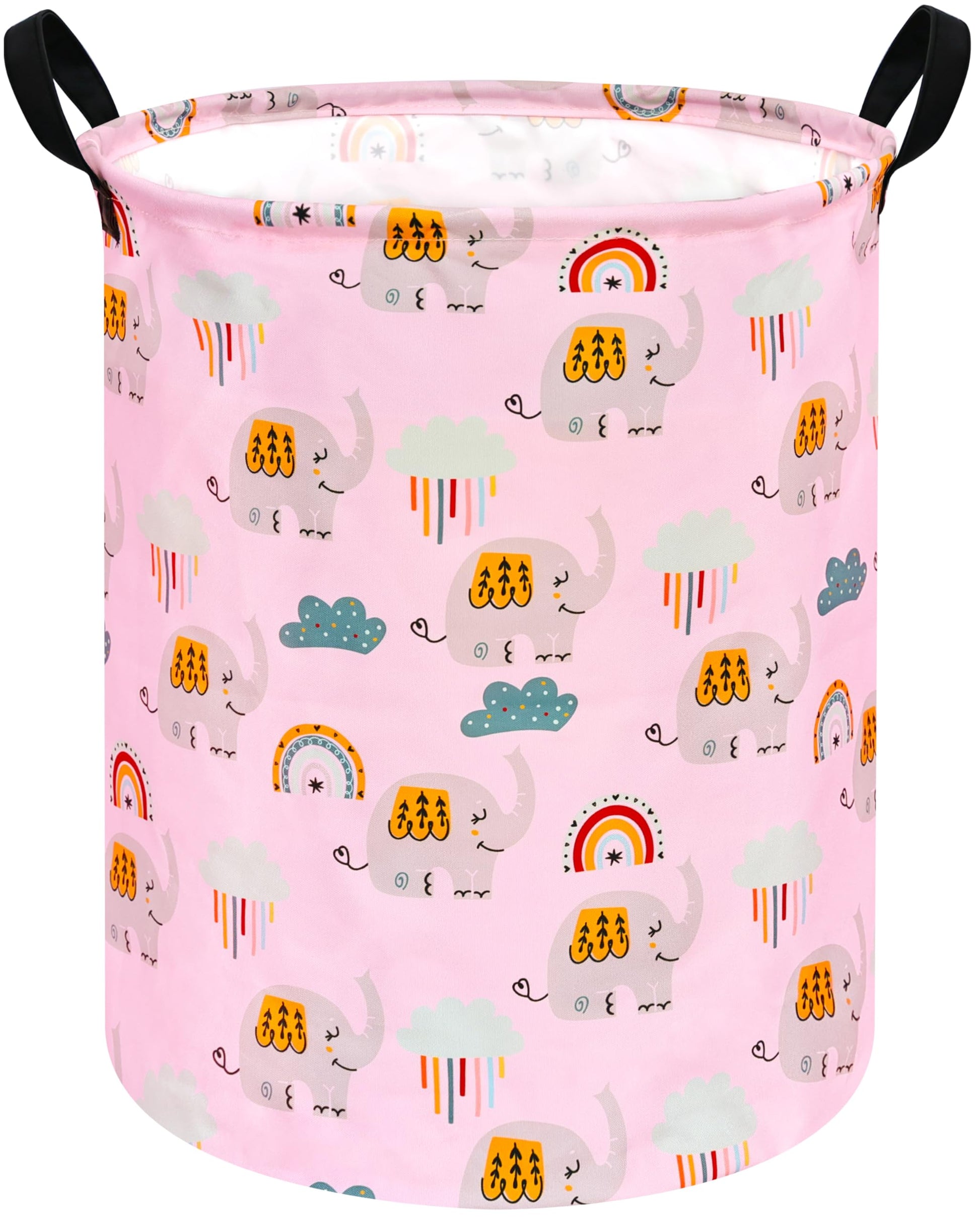 ACMUUNI 19.7 Round Elephant Pattern Laundry Gift Basket Storage Laundry Hamper Laundry Basket Baby Toys Nursery Bin with Handles