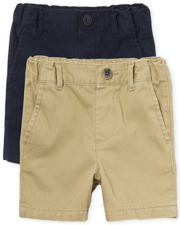 The Children'S Place Baby Boys And Toddler Stretch Chino Shorts, Flax/New Navy 2-Pack, 2T Us