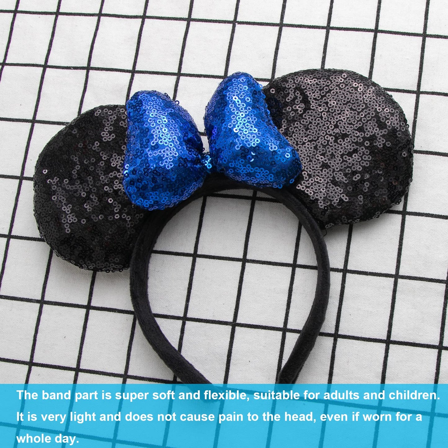 Chuangqi 1Pcs Mouse Ears Shiny Headband With 3D Bow, Double-Sided Sequin Hair Band For Birthday Party Or Amusement Park (3D Roya