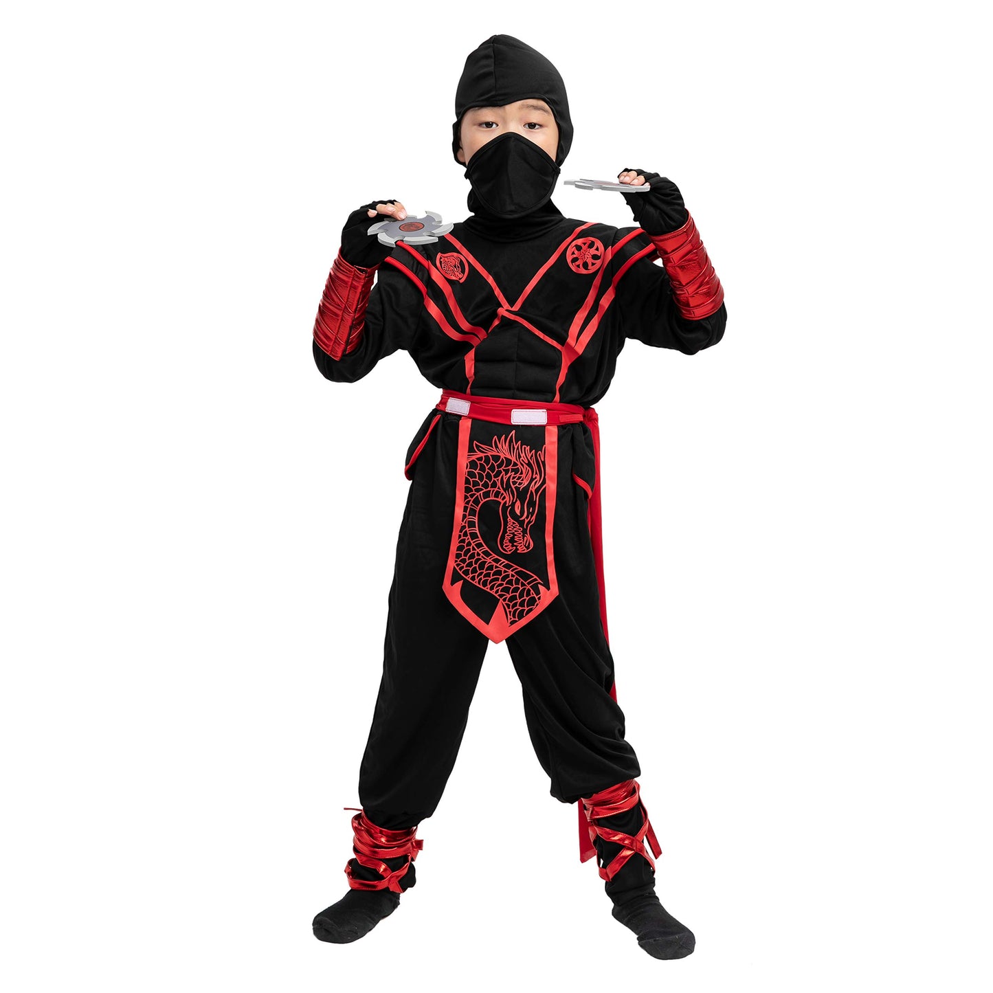Spooktacular Creations Halloween Ninja Costume Kids, Black Red Ninja Dragon Costume Set, Boys Halloween Outfit For Dressup And R