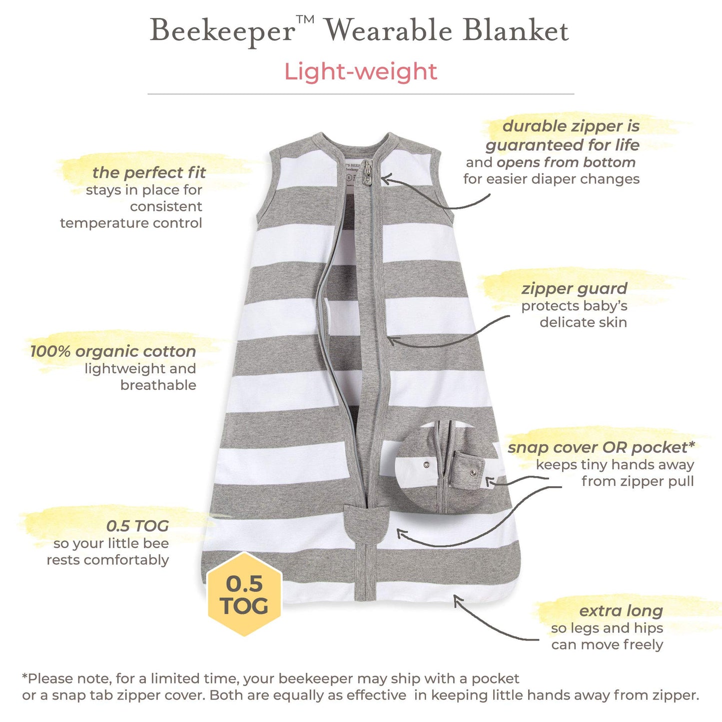 Burts Bees Baby Beekeeper Wearable Blanket Winter, Organic Cotton Swaddle 0.5 or 1.5 TOG, Baby Infant Wearable Blanket & Essent