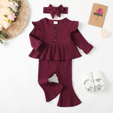 18 Months Girl Clothes Toddler Girl Outfits Long Sleeve Ruffle Shirt Cotton Solid Pant Set Baby Gifts Fall 18-24 Months Girl Clo