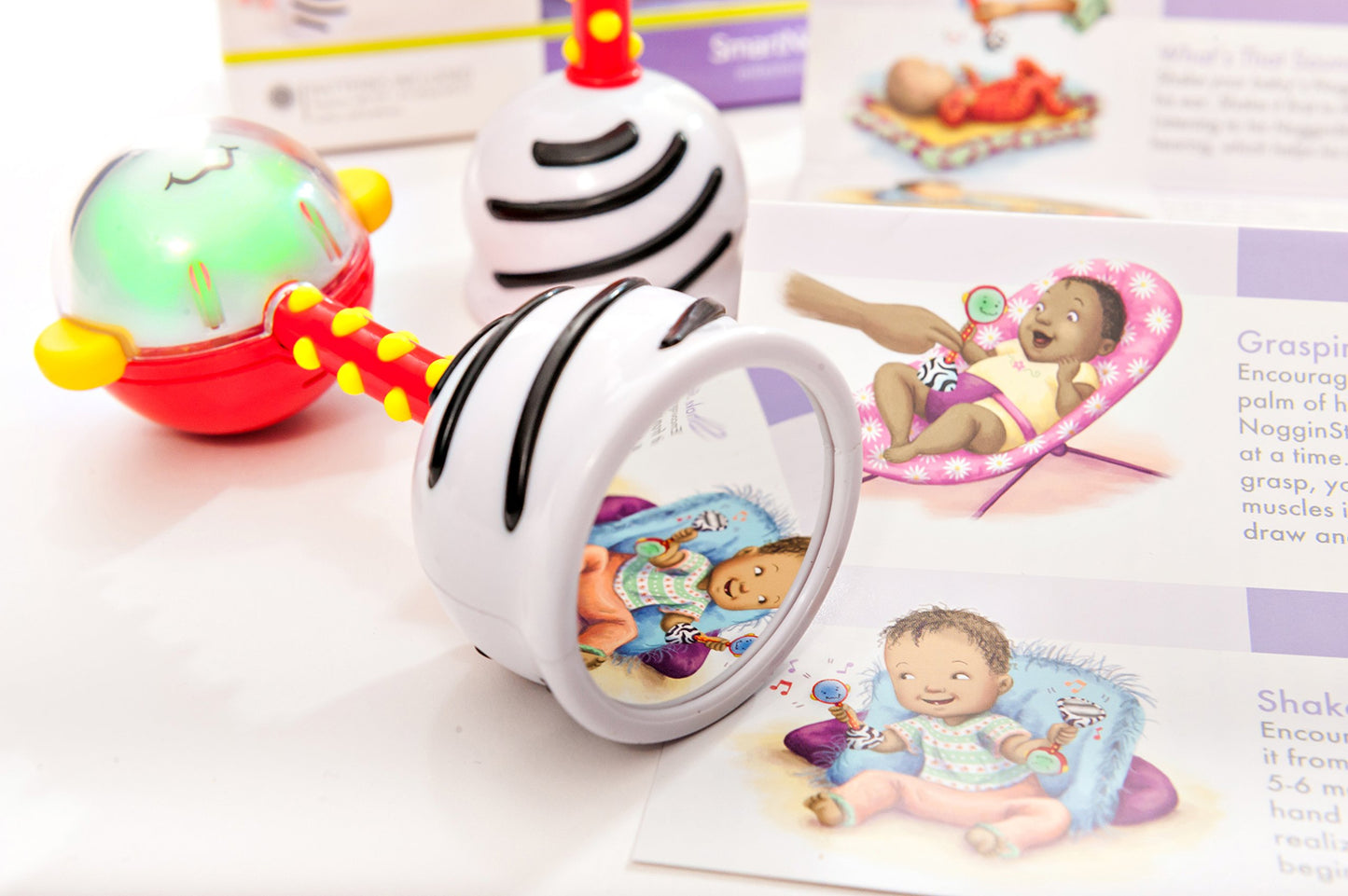 SmartNoggin NogginStik Light-up Developmental Rattle - Color Changing, Textured for Grasping, Mirror & Rattle Sound - Sensory To