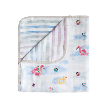 Masilo Bamboo Muslin Modern Newborn Baby Blanket, Sustainable, Unisex/Pool Floaties/,Summer Baby Essentials, Pack of 1, Blue