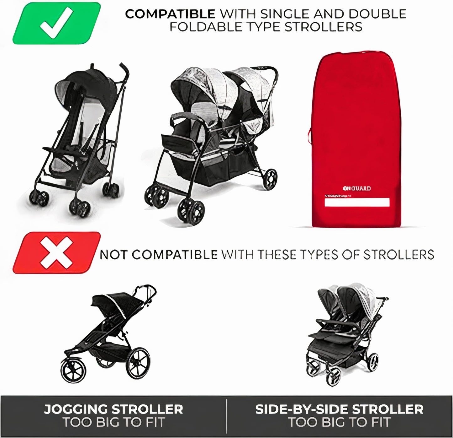 Onguard Waterproof Single And Double Stroller Bag For Airplane - Travel Stroller Cover For Air Travel And Storage - Gate Check B