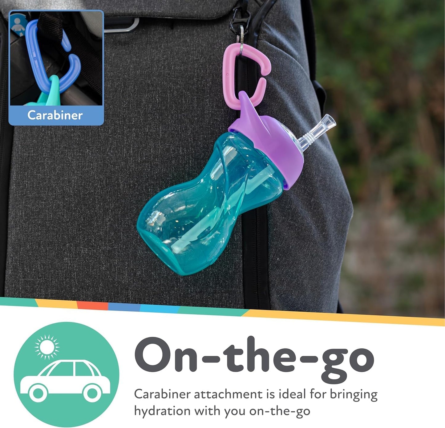 Nuby No-Spill Clik-It Flexi Straw Sippy Cup With Carabiner Clip - (3-Pack) 10 Oz - Baby Sippy Cup For 6+ Month Old With Easy Gri