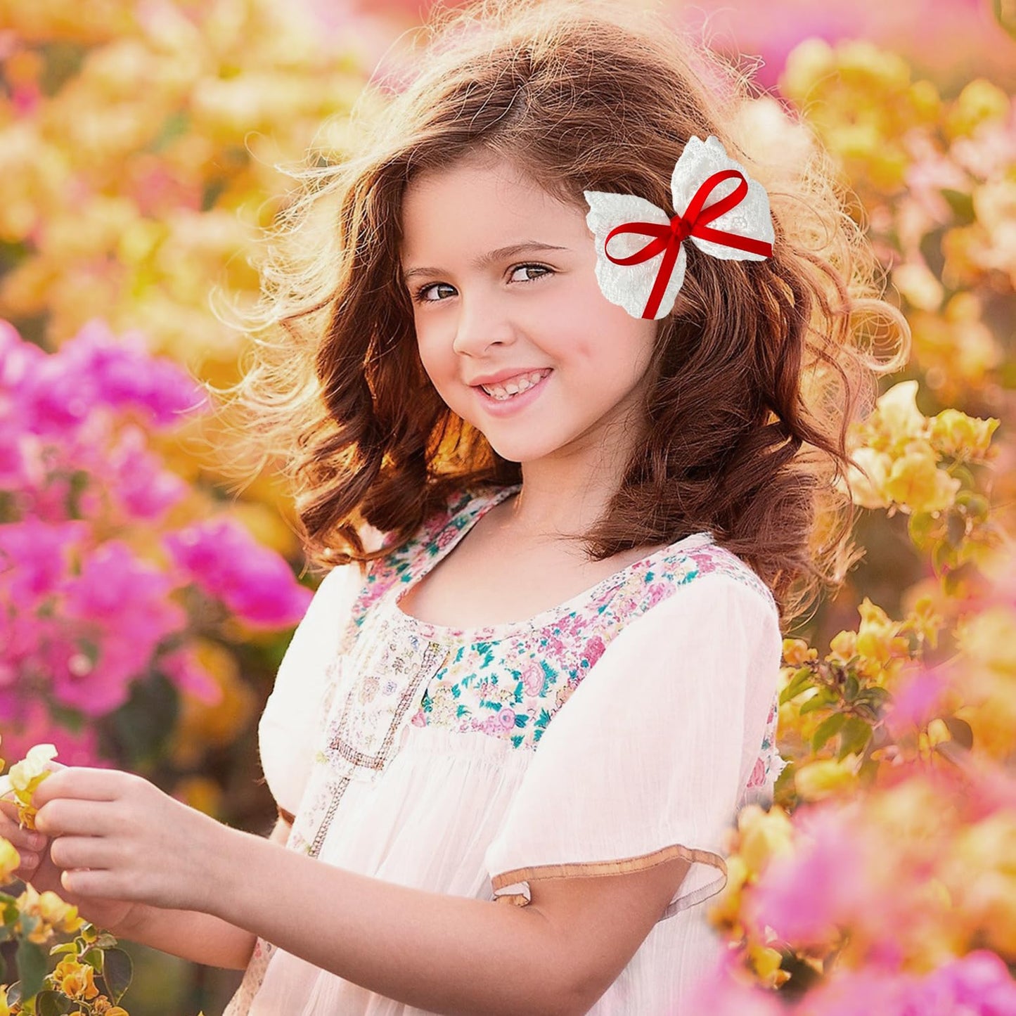 Lmymhmlm 2Pcs Lace Hair Bows For Girls, White Lace And Red Hair Ribbons, Alligator Bow Hair Clips, Handmade Hair Accessories For