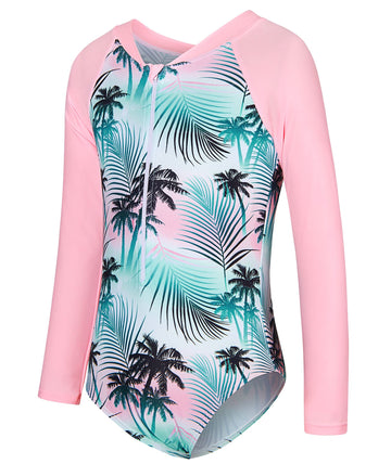 Uideazone Baby Girls One Piece Swimsuit Size 2 3D Printed Coconut Tree Long Sleeve Bathing Suit Summer Hawaiian Swimwear For Bea