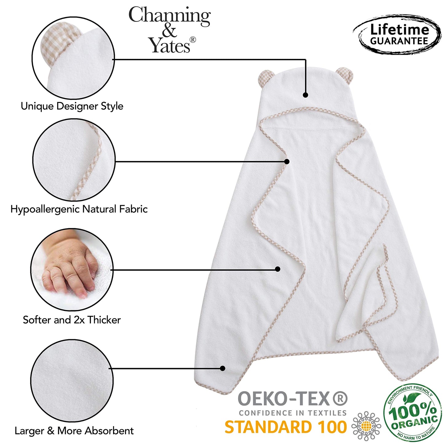 Channing & Yates Premium Boutique Organic Baby Bath Towel And Washcloth Set - Vicose Bamboo Baby Hooded Towel - Soft Baby Towels