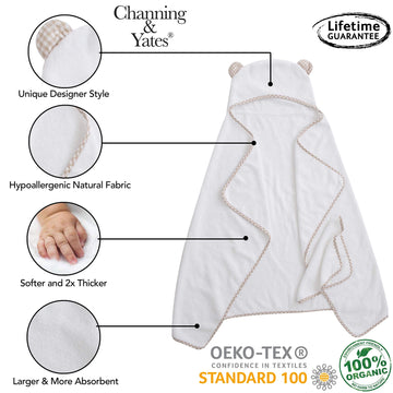 Channing & Yates Premium Boutique Organic Baby Bath Towel And Washcloth Set - Vicose Bamboo Baby Hooded Towel - Soft Baby Towels