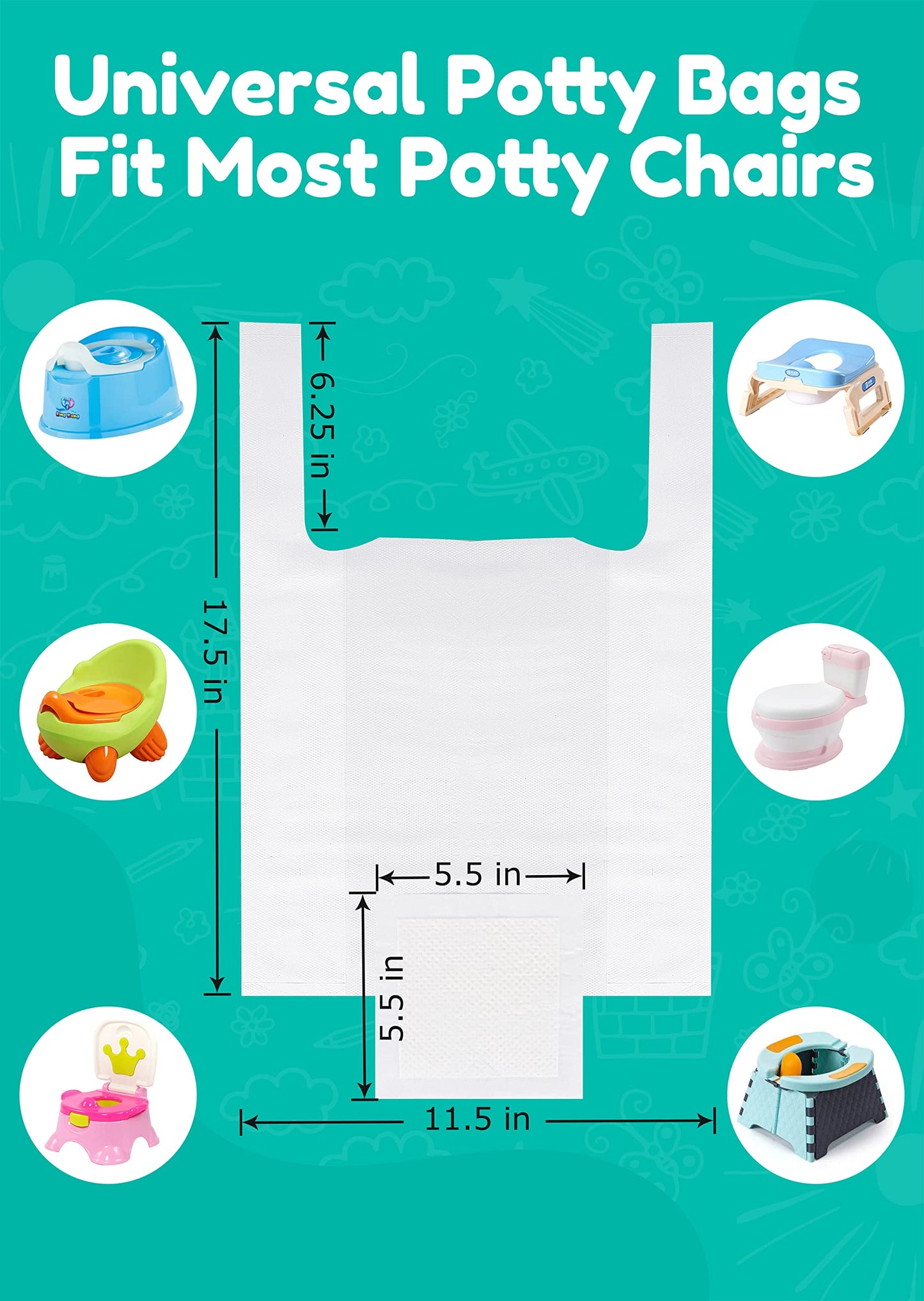 Newnice 60 Packs Disposable Potty Liners With 200Ml Absorbent Pads, Portable Travel Potty Bags Compatible With Oxo Tot 2-In-1 Go