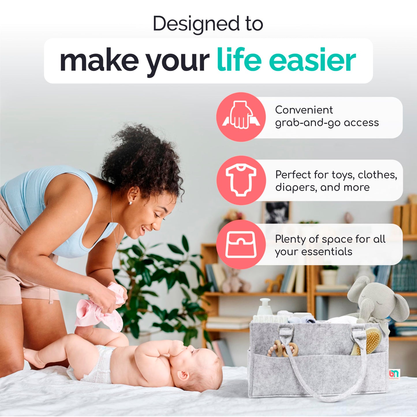 Felt Diaper Caddy - Extra Large Storage For Baby And Toddler Items - Diaper Caddy Basket - Portable Organizer Easily Holds Diape