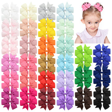 Choicbaby 60Pcs 3 Inches Boutique Grosgrain Ribbon Pinwheel Hair Bows For Baby Girls, Toddler Bows Hair Clip Birthday Gifts In P