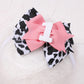 Jissoo Cow Print Bow Headband for Girls - Pink, 1st Birthday Party Decorations, Farm Animal Themed Party Decor, One Headband Pho