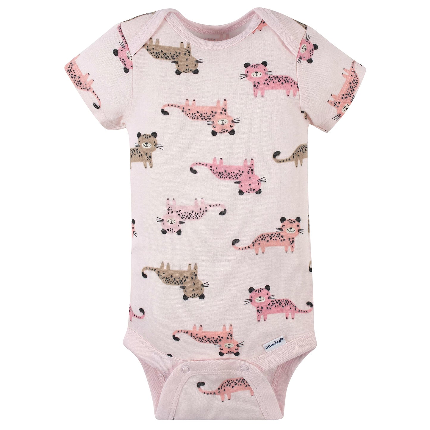 Gerber Baby Girls' 4-Pack Short Sleeve Onesies Bodysuits, Leopard Pink, Newborn