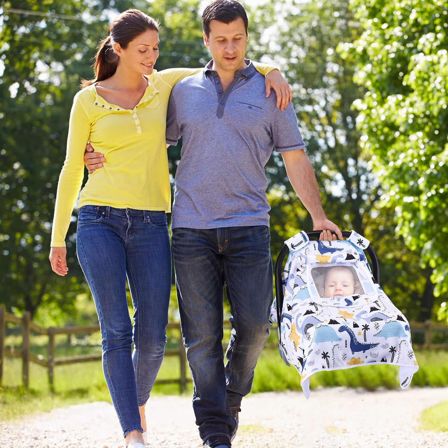 THE KENKYO Car Seat Covers for Babies, Baby Car Seat Cover for Girls Boys, Kick-Proof Newborn Carrier Canopy with Breathable Mes