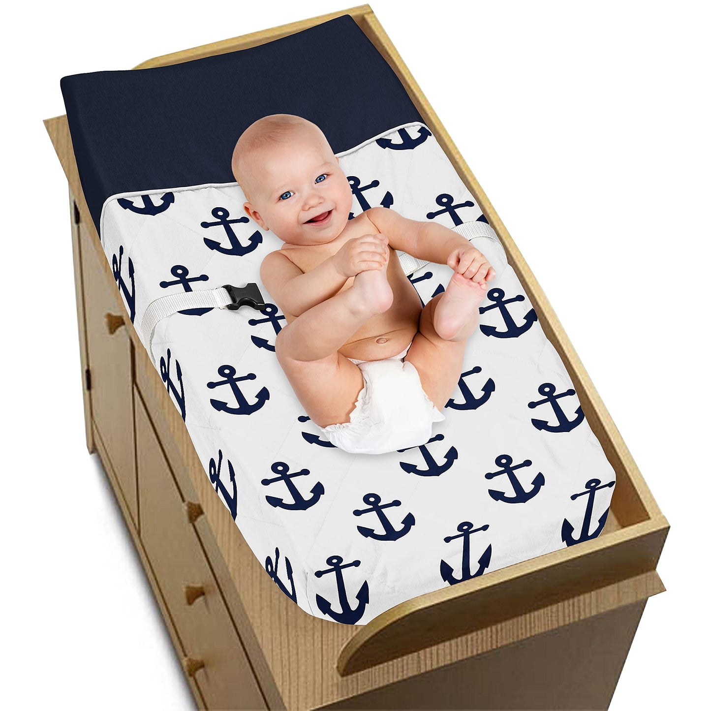 Sweet Jojo Designs Navy Blue White Anchors Boy Girl Baby Nursery Changing Pad Cover - Nautical Theme Ocean Sailboat Sea Marine S