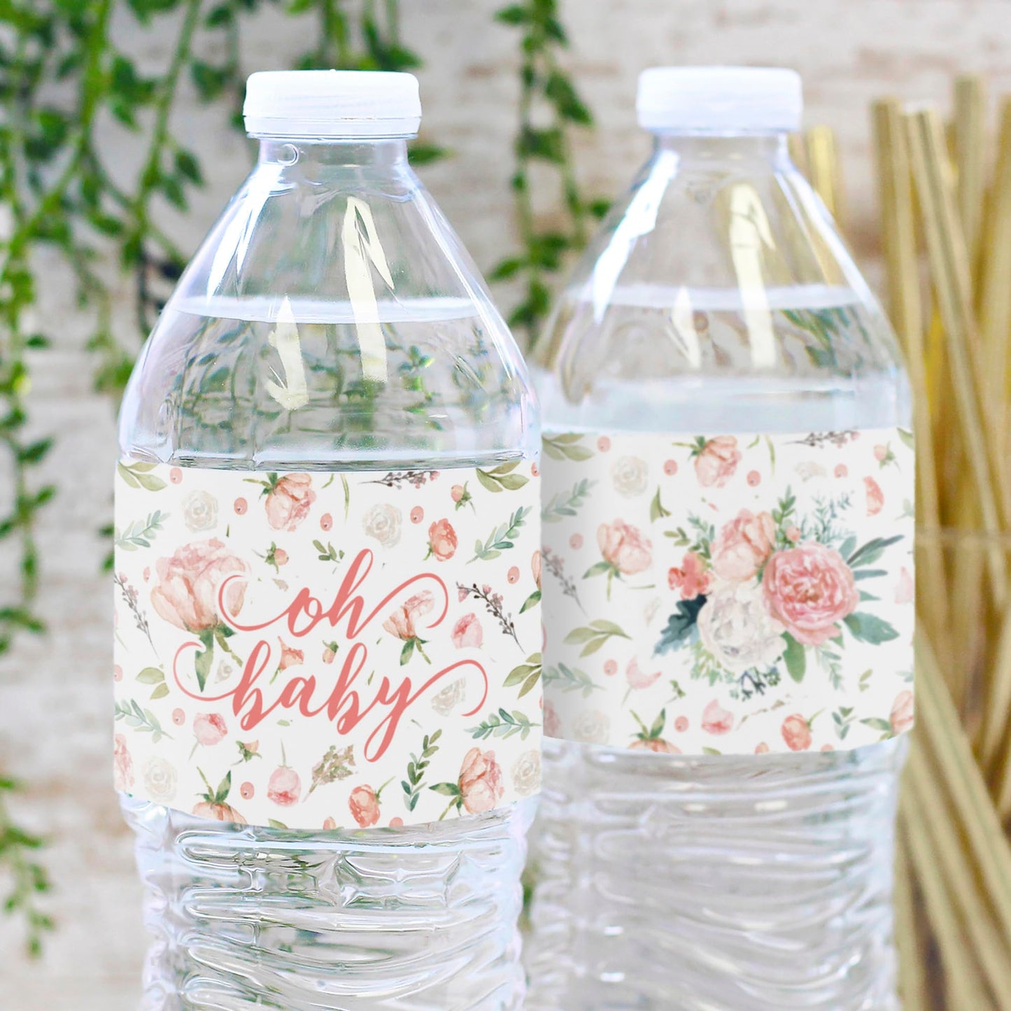 Baby In Bloom Baby Shower Water Bottle Labels, 24 Waterproof Stickers For Pink Floral Boho Girl Baby Shower