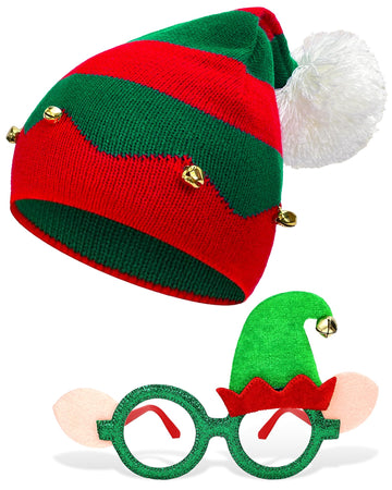 Hikkcos Christmas Elf Knitted Hat For Baby Christmas Elf Hat For Kids Elf Beanie Xmas Winter Warm Santa Hat Fit 1 To 6 Years Old