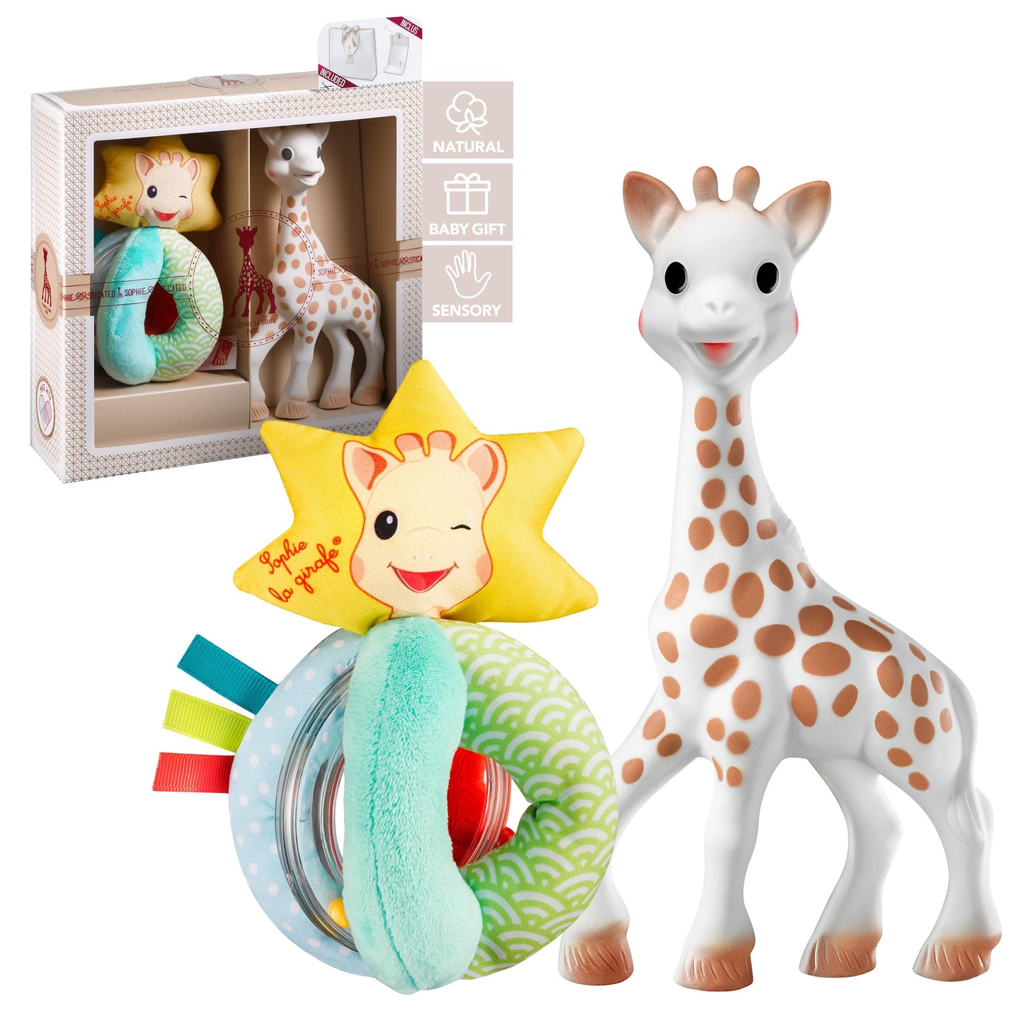 Sophie la girafe | Classical Creation Birth Gift Set | Includes Plush Rattle, Gift Bag & Card | Comfort & Soothe | Awaken All 5 