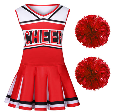 Koatobbor Girls Cheerleader Costume Cheerleading Outfit Dress For Halloween Party Birthday Gift 3-9Years (3-4 Years, Red)