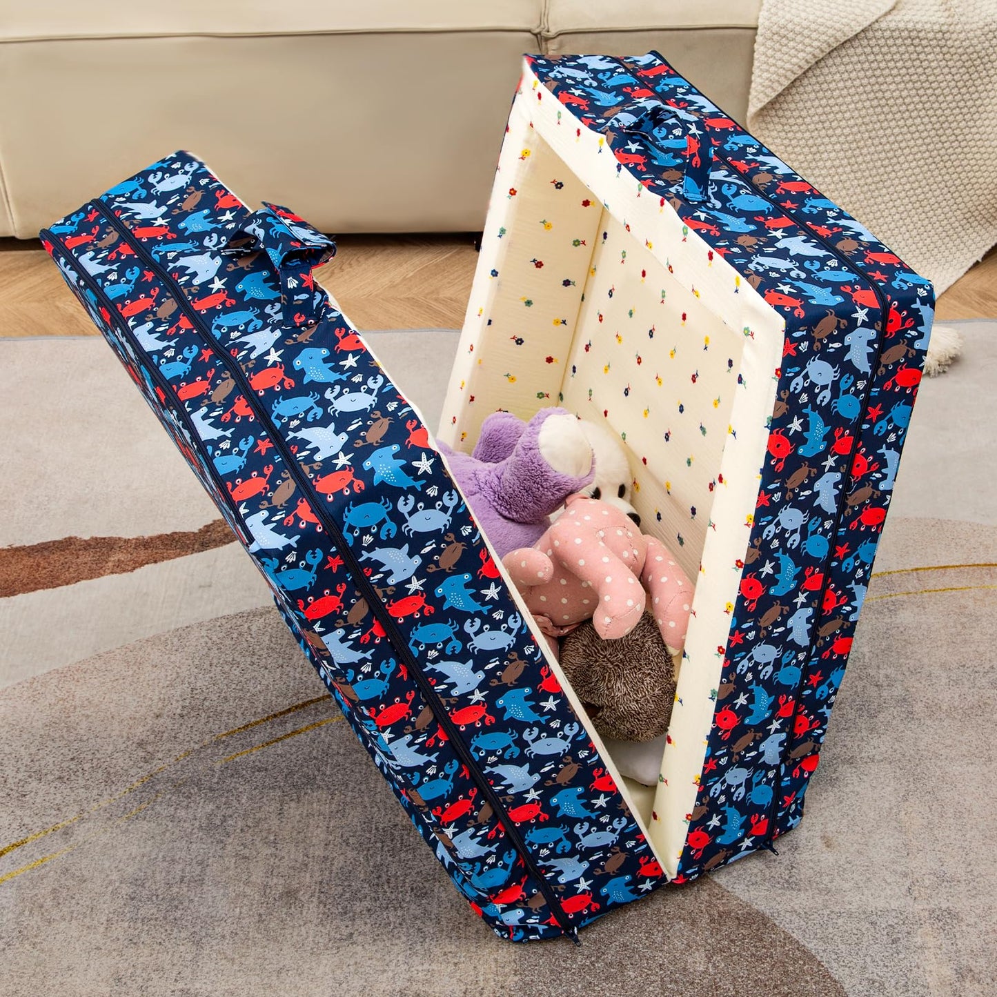 Umoving 100% Cotton Inner Portable Foldable Toddler Travel Bed - Soft Foam Floor Bed with Washable Cover, Safe and Comfortable T