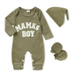 Grnshts Newborn Baby Boy Romper Waffle Coming Home Outfits Mama'S Boy Letter Jumpsuit+Hat+Gloves 3Pcs Clothes Set (Light Army Gr