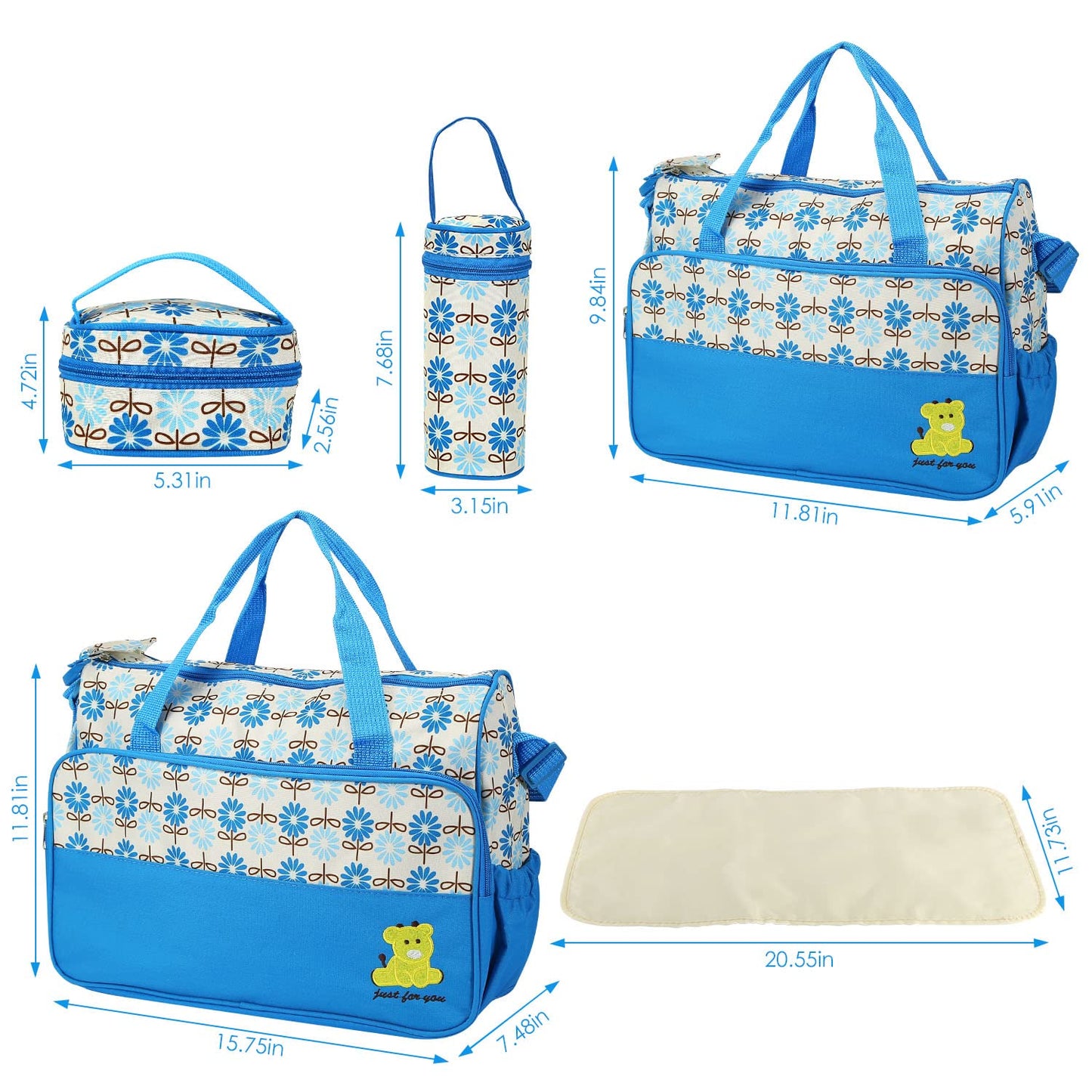 Kocaso Diaper Bag Tote Set For Baby Boy,5 Piece Diaper Changing Totes Set With Changing Pad, Large Travel Diaper Tote For Mom An