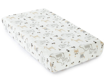 Levtex Baby - Bailey Diaper Changing Pad Cover - Fits Most Standard Changing Pads - Tossed Fox, Bear And Deer - Charcoal, Taupe,