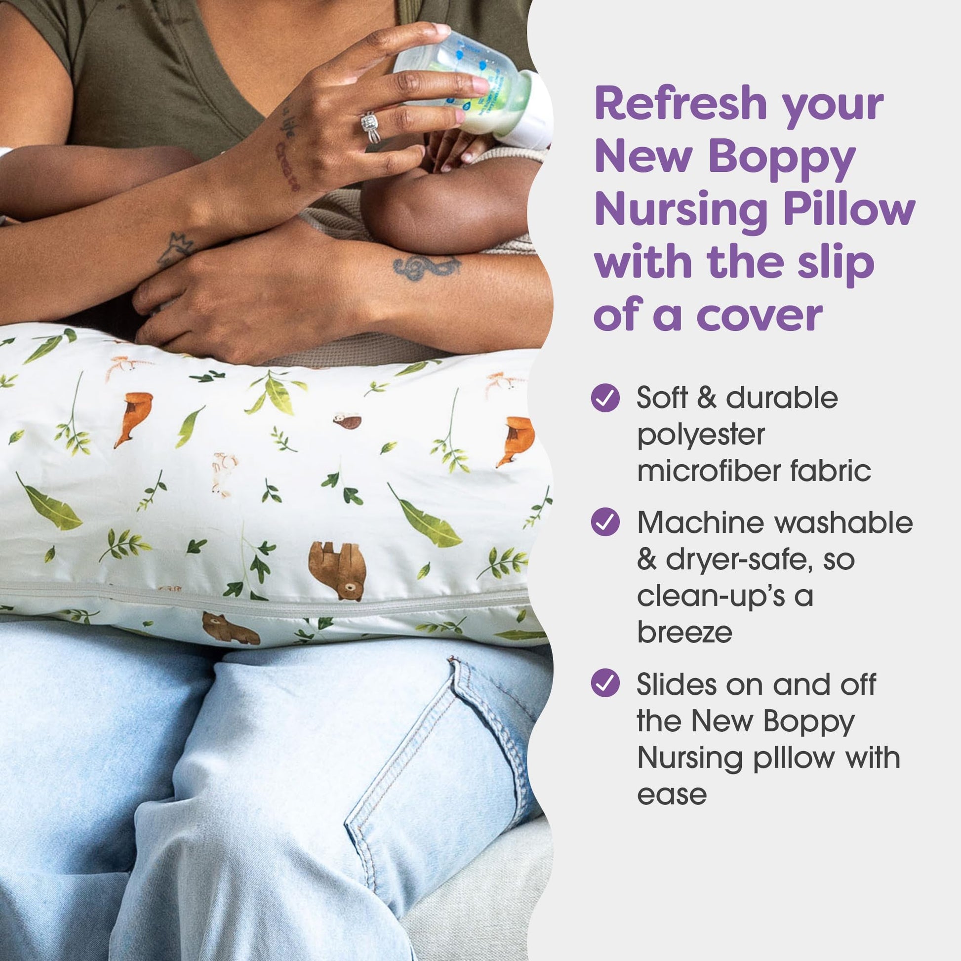 Boopy Boppy Nursing Pillow Cover, Neutral Plants And Animals, Single Cover ...