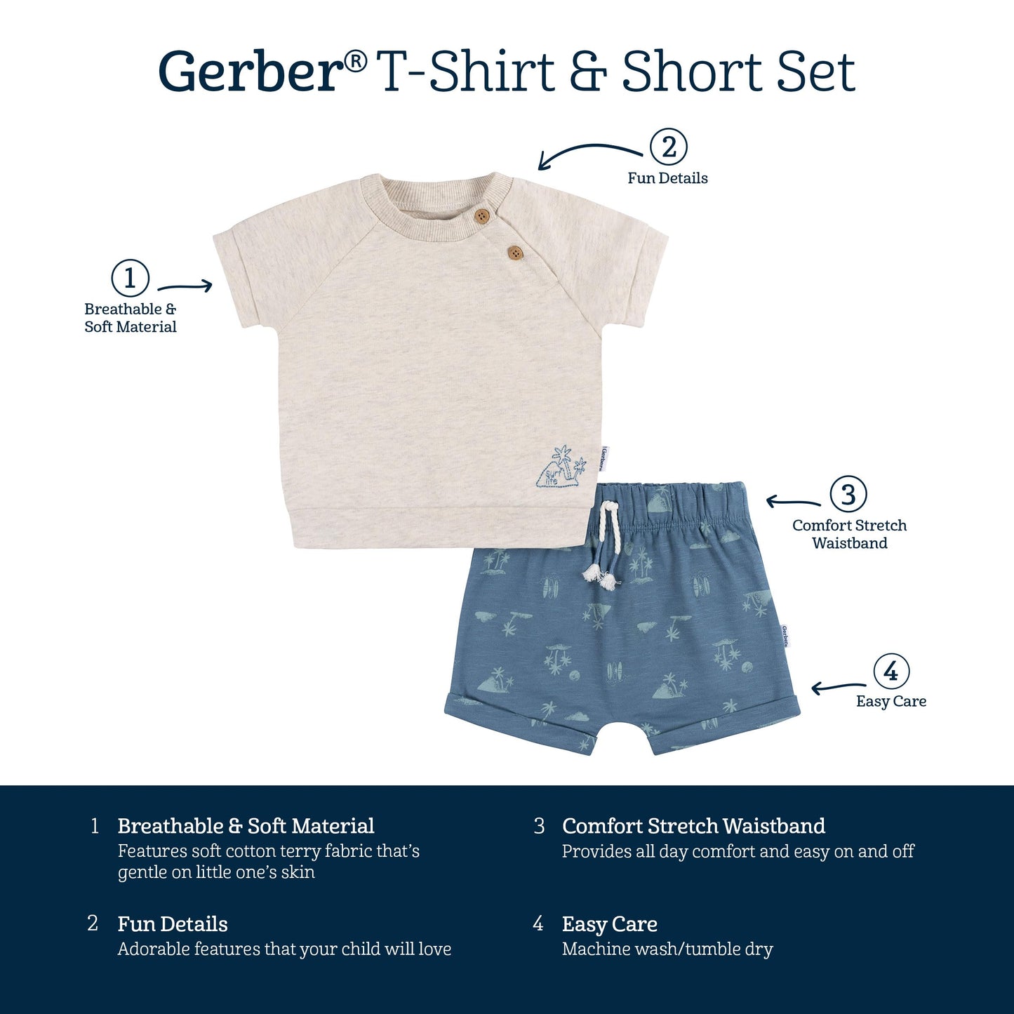 Gerber Baby Boys T-Shirt And Shorts Set, Surf, 24 Months