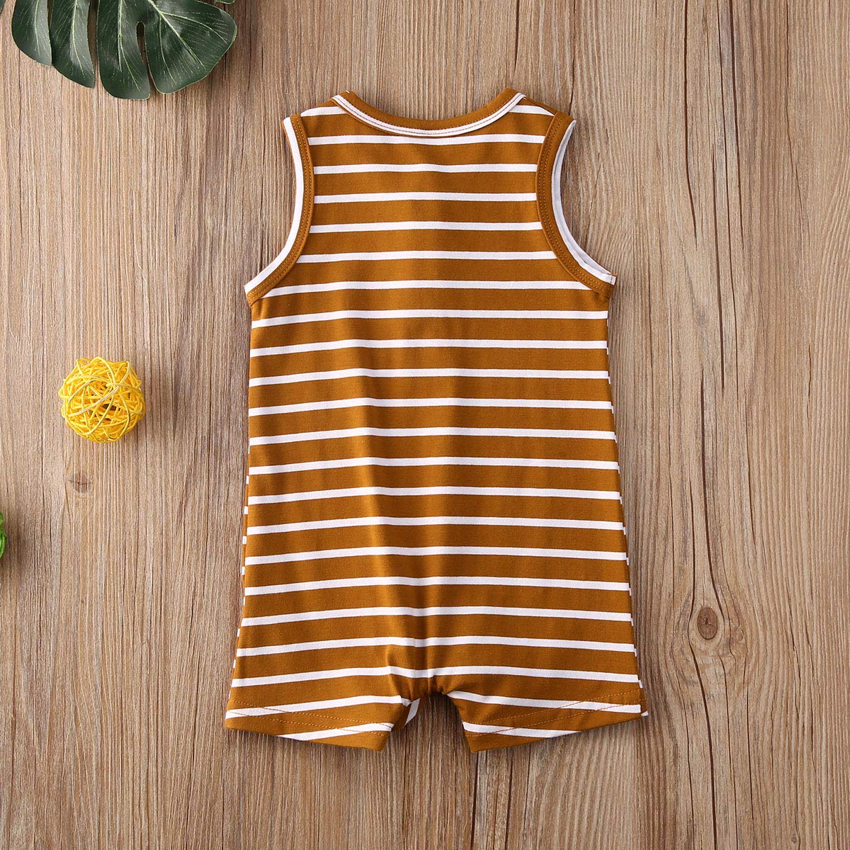 Iddolaka Newborn Summer Baby Boy Girl Romper Bodysuit Jumpsuit Playsuit One Piece Outfit Clothes (A-Brown Stripes, 0-6 Months)