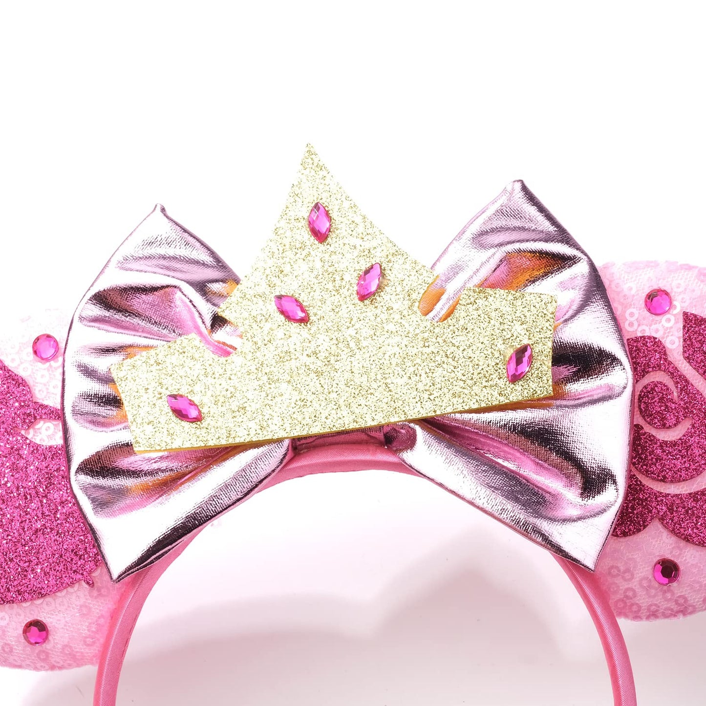 Foeran Mouse Ears Headbands Shiny Bows Mouse Ears Glitter Party Princess Decoration Cosplay Costume For Girls Women (Frozen Pink