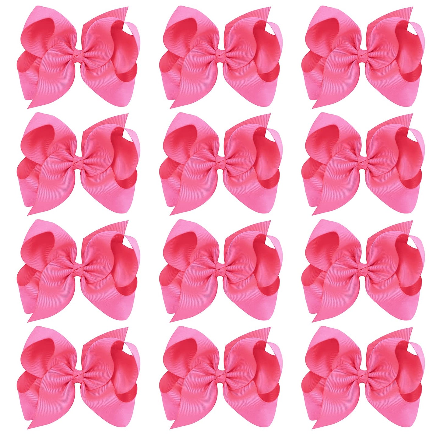 Oaoleer Big Hair Bows For Girls 12 Pcs 6' Hot Pink Grosgrain Ribbon Large Boutique Bow Alligator Clips Hair Accessories For Tod